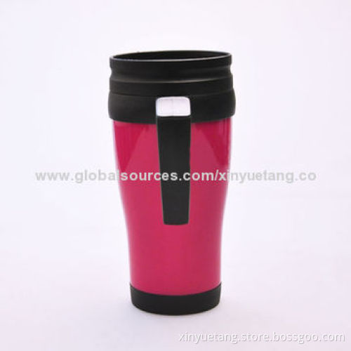 Plastic Travel Mug with Handle, PS Material, Food Grade, Mcdonalds Audit Factory, Sized 6 x 17.2cm